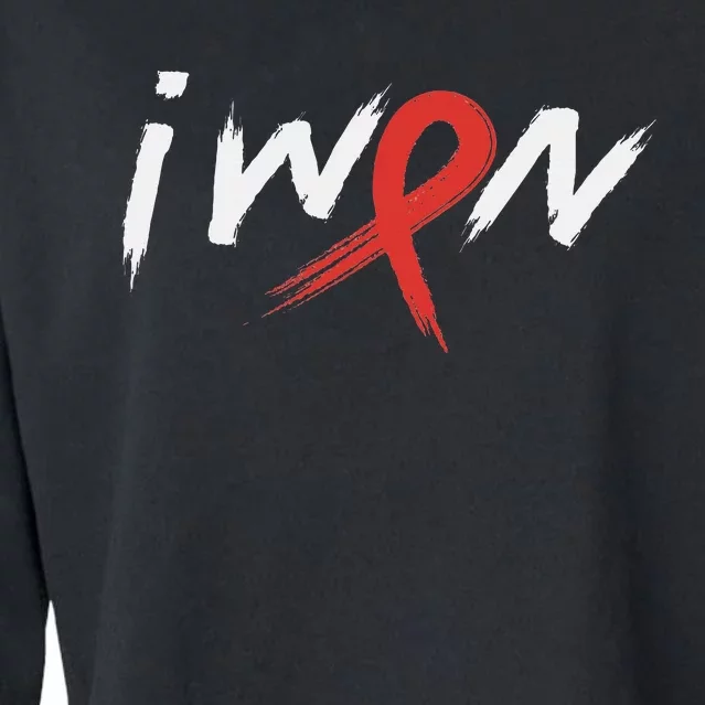 Stroke Awareness Red Ribbon I Won Brain Aneurysm Support Cropped Pullover Crew