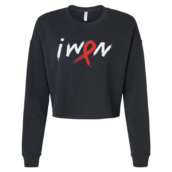 Stroke Awareness Red Ribbon I Won Brain Aneurysm Support Cropped Pullover Crew