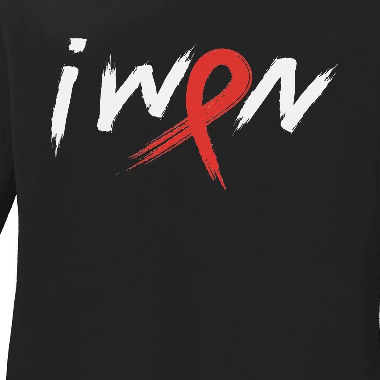 Stroke Awareness Red Ribbon I Won Brain Aneurysm Support Ladies Long Sleeve Shirt