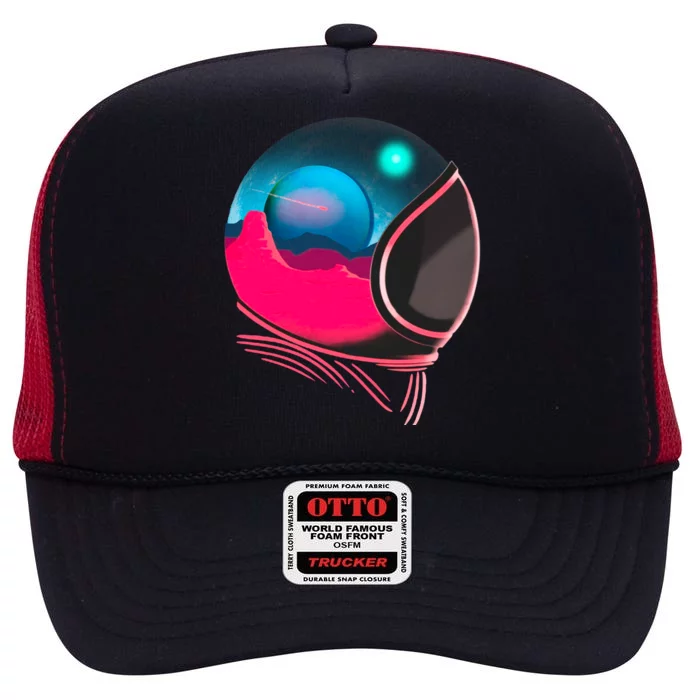 Space Adventure Red Planet Astronaut High Crown Mesh Trucker Hat