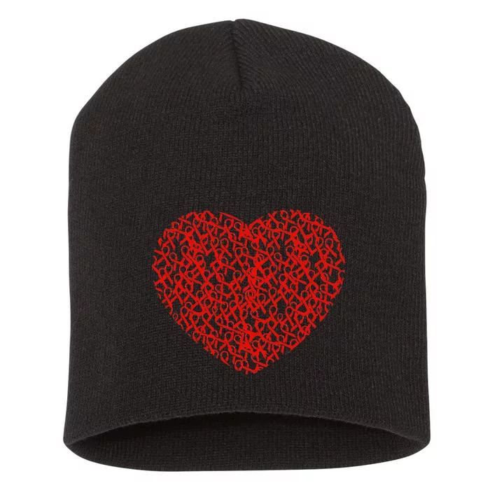 Stroke Awareness Red Ribbon Heart Support Survivor Fighter Short Acrylic Beanie