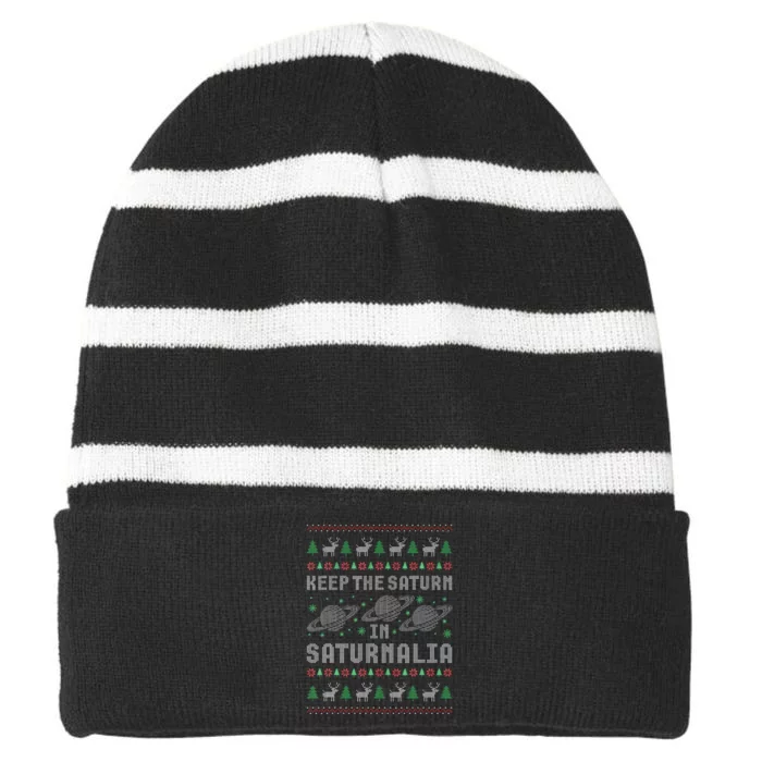 Saturnalia Ancient Romans Ugly Christmas Saturn Striped Beanie with Solid Band