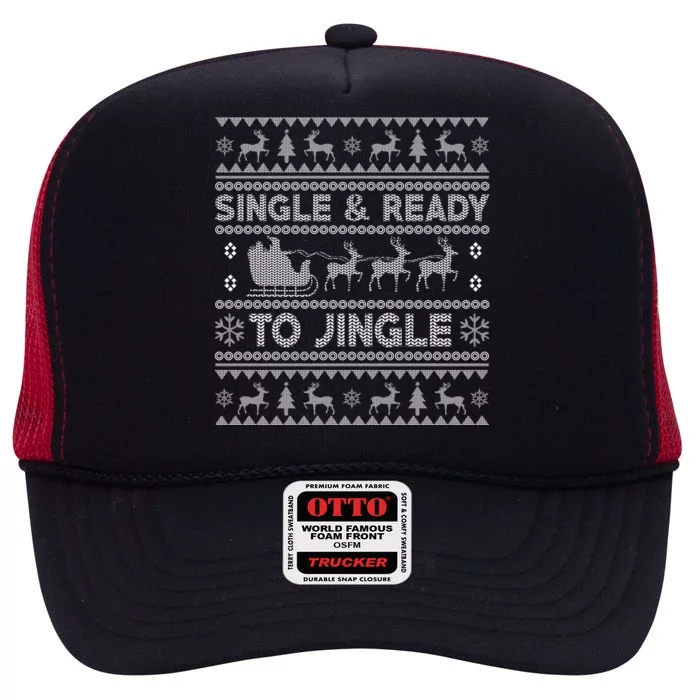 Single And Ready To Jingle Funny Ugly Christmas Sweater High Crown Mesh Trucker Hat