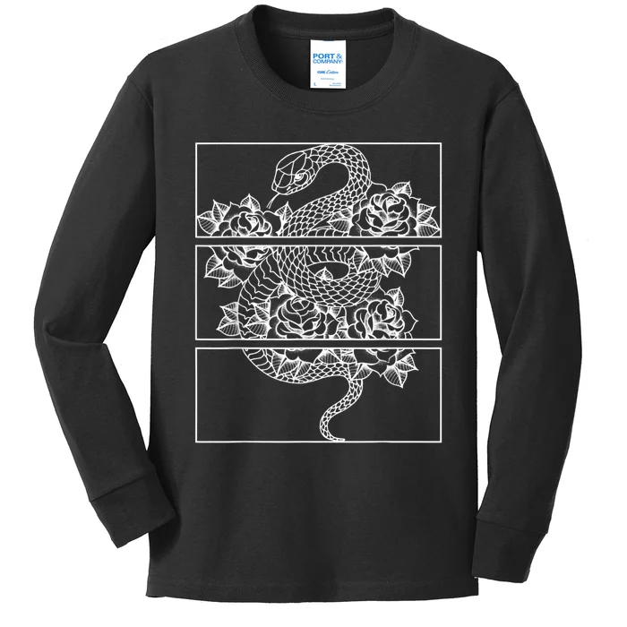 Snake And Roses Soft Grunge Aesthetic Kids Long Sleeve Shirt