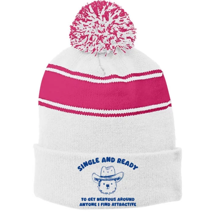 Single And Ready Stripe Pom Pom Beanie