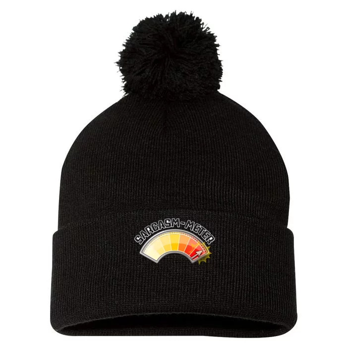 Sarcasm Meter High Pom Pom 12in Knit Beanie