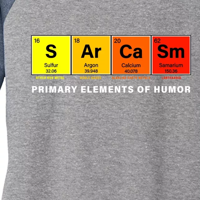 Sarcasm Primary Elements of Humor Women's Tri-Blend 3/4-Sleeve Raglan Shirt