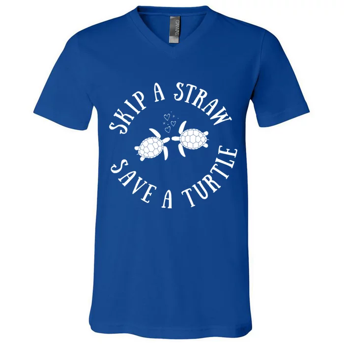 Skip A Straw Save A Turtle Cute Turtle Graphic Gift V-Neck T-Shirt