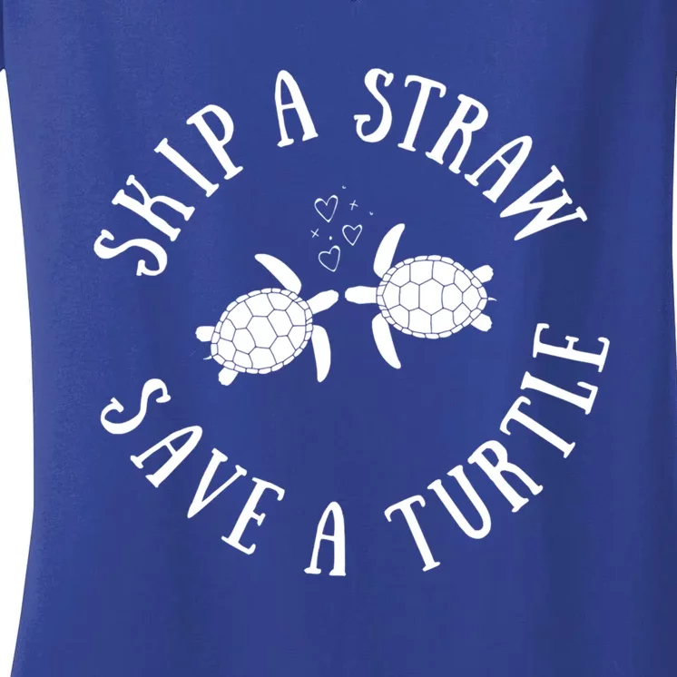 Skip A Straw Save A Turtle Cute Turtle Graphic Gift Women's V-Neck T-Shirt