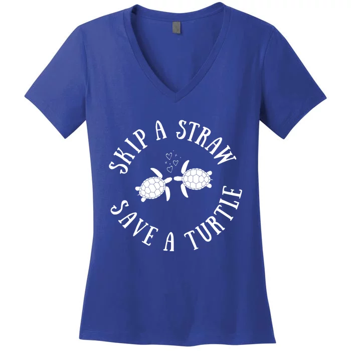 Skip A Straw Save A Turtle Cute Turtle Graphic Gift Women's V-Neck T-Shirt