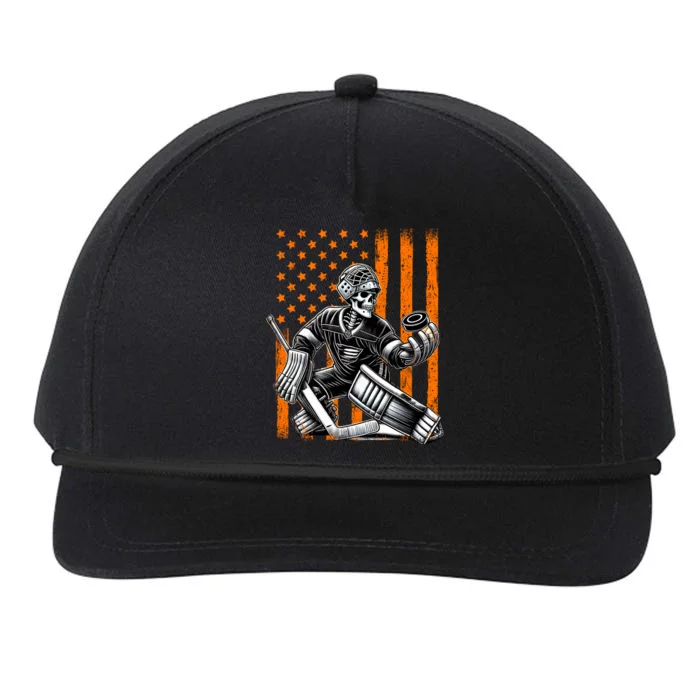 Spooky American Skeleton Ice Hockey Goalie Halloween Usa Funny Gift Snapback Five-Panel Rope Hat