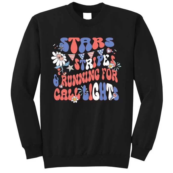 Stars And Stripes Running For Call Lights 4th Of July Nurse Sweatshirt