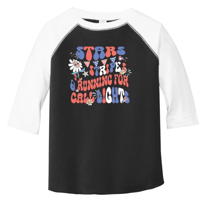 Stars And Stripes Running For Call Lights 4th Of July Nurse Toddler Fine Jersey T-Shirt