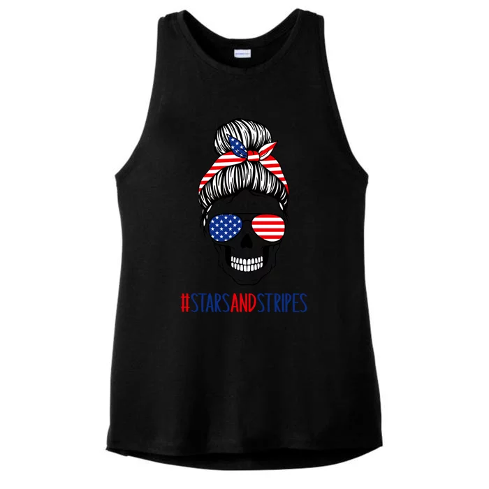 Stars And Stripes Fourth Of July Skull Meaningful Gift Ladies Tri-Blend Wicking Tank