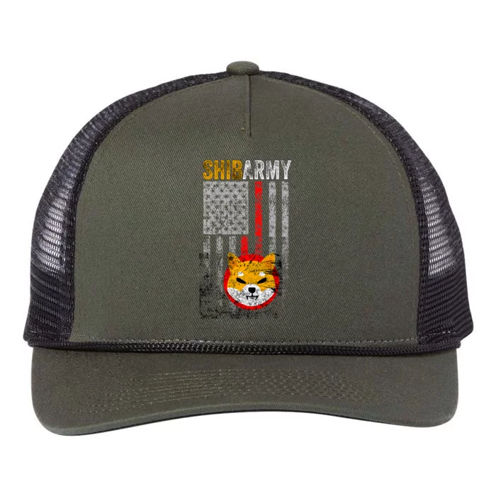 Shiba Army, Shiba Inu Coin With American Flag Retro Rope Trucker Hat Cap