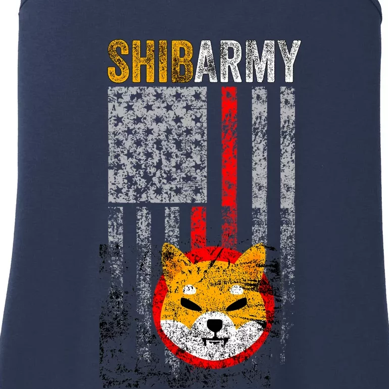 Shiba Army, Shiba Inu Coin With American Flag Ladies Essential Tank