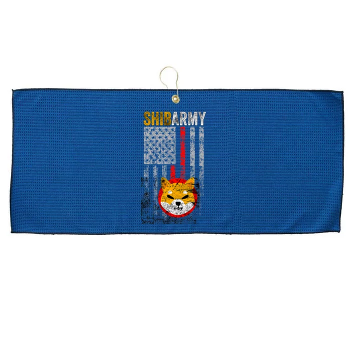 Shiba Army, Shiba Inu Coin With American Flag Large Microfiber Waffle Golf Towel