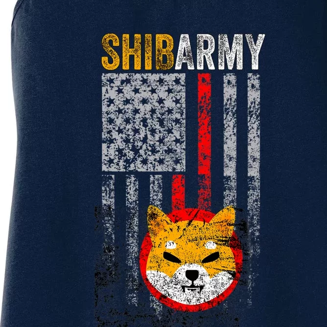 Shiba Army, Shiba Inu Coin With American Flag Women's Racerback Tank