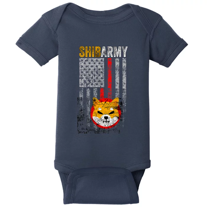 Shiba Army, Shiba Inu Coin With American Flag Baby Bodysuit