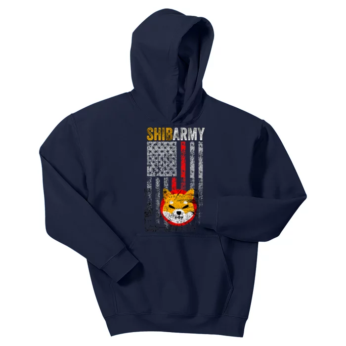 Shiba Army, Shiba Inu Coin With American Flag Kids Hoodie