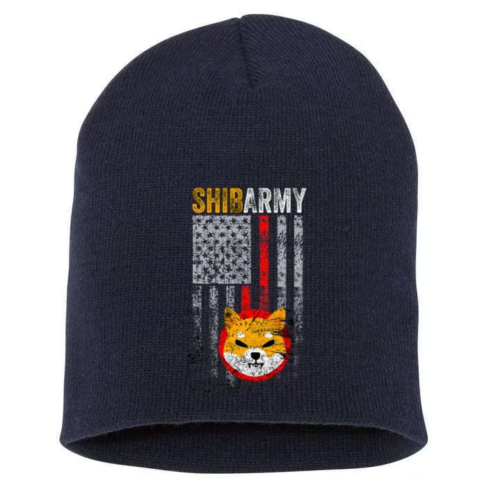 Shiba Army, Shiba Inu Coin With American Flag Short Acrylic Beanie