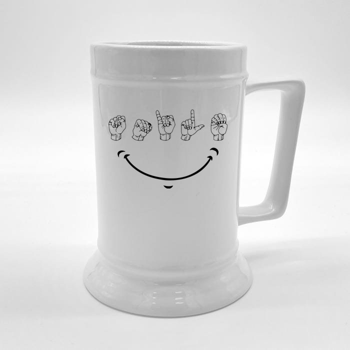 Smile American Sign Language ASL Front & Back Beer Stein