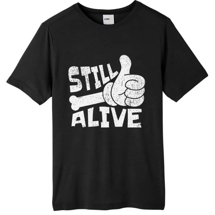 Still Alive Skeleton Hand Dark Humor Graphic ChromaSoft Performance T-Shirt