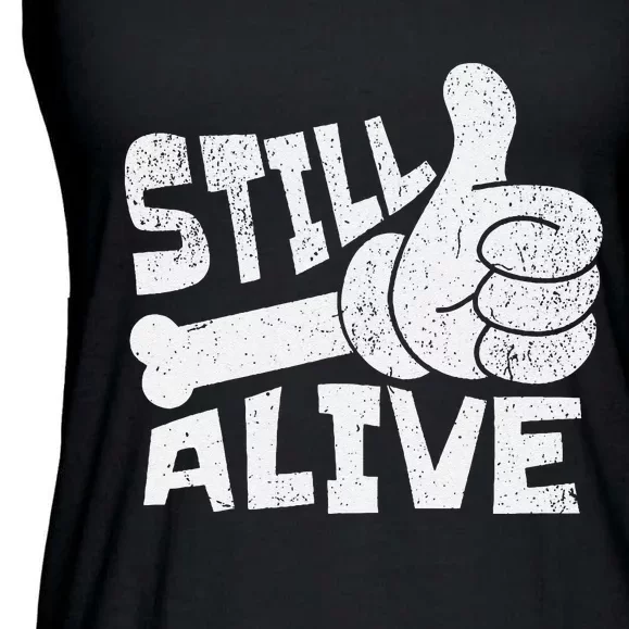 Still Alive Skeleton Hand Dark Humor Graphic Ladies Essential Flowy Tank