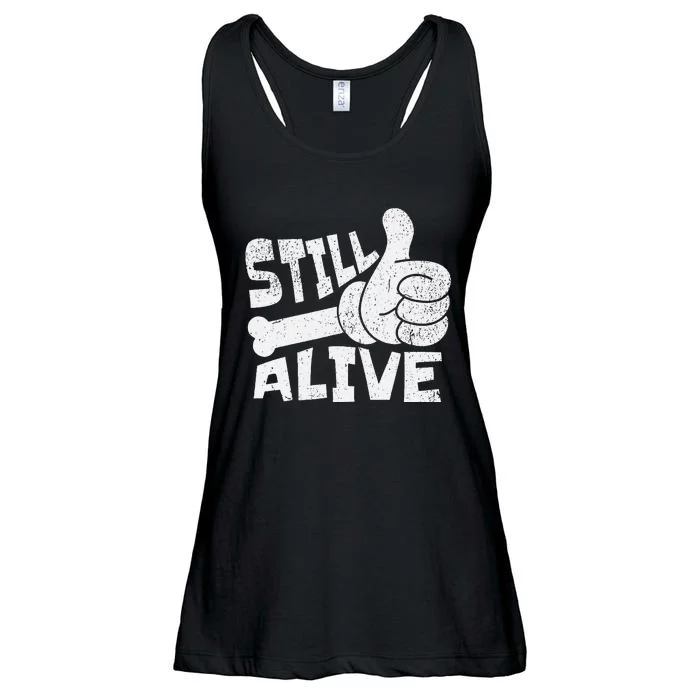 Still Alive Skeleton Hand Dark Humor Graphic Ladies Essential Flowy Tank