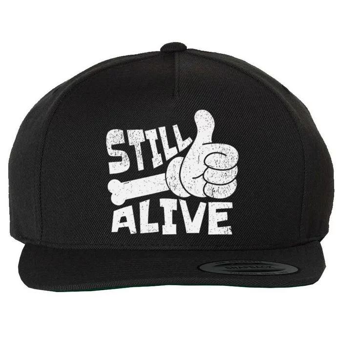 Still Alive Skeleton Hand Dark Humor Graphic Wool Snapback Cap