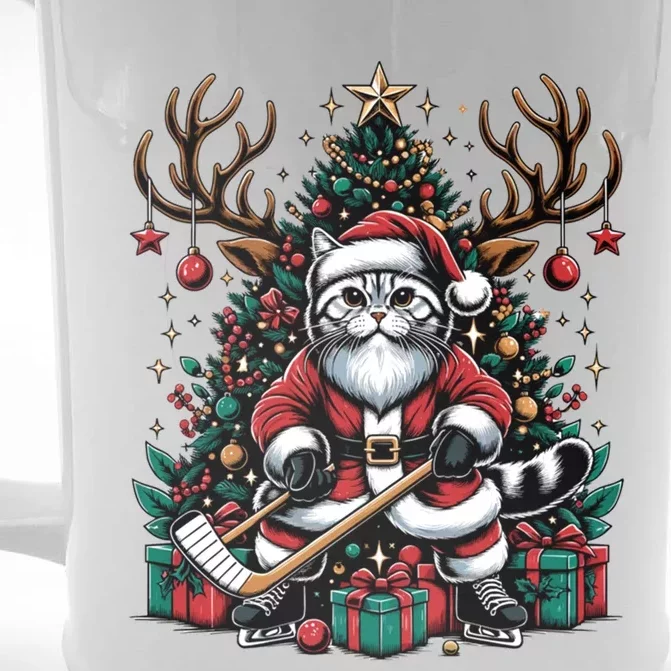 Santa American Shorthair Cat Is Playing Hockey Great Gift Front & Back Beer Stein