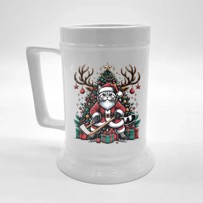 Santa American Shorthair Cat Is Playing Hockey Great Gift Front & Back Beer Stein