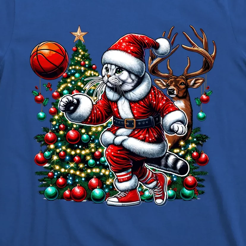 Santa American Shorthair Cat Play Basketball Christmas Funny Meaningful Gift T-Shirt