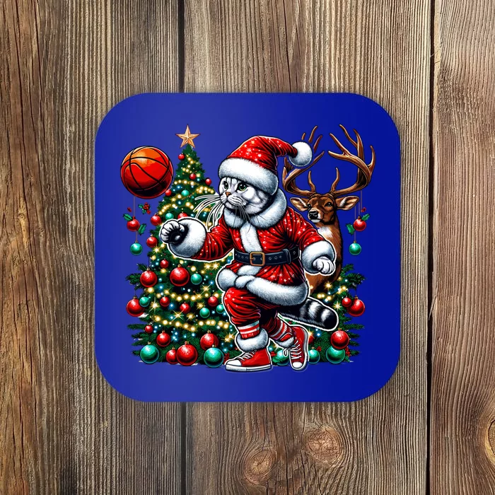 Santa American Shorthair Cat Play Basketball Christmas Funny Meaningful Gift Coaster