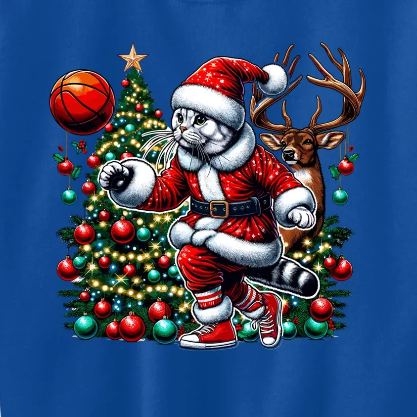 Santa American Shorthair Cat Play Basketball Christmas Funny Meaningful Gift Kids Sweatshirt