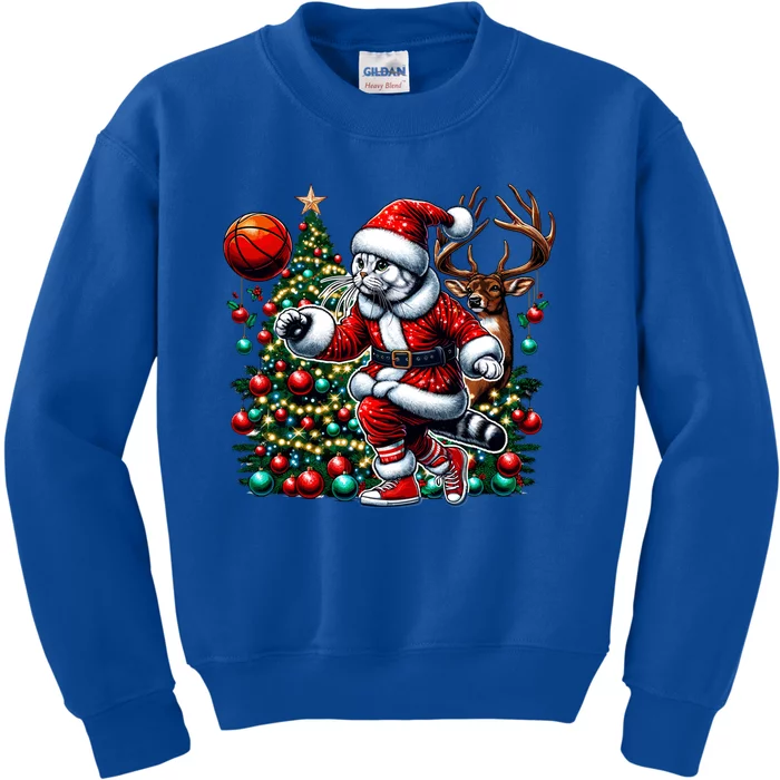 Santa American Shorthair Cat Play Basketball Christmas Funny Meaningful Gift Kids Sweatshirt