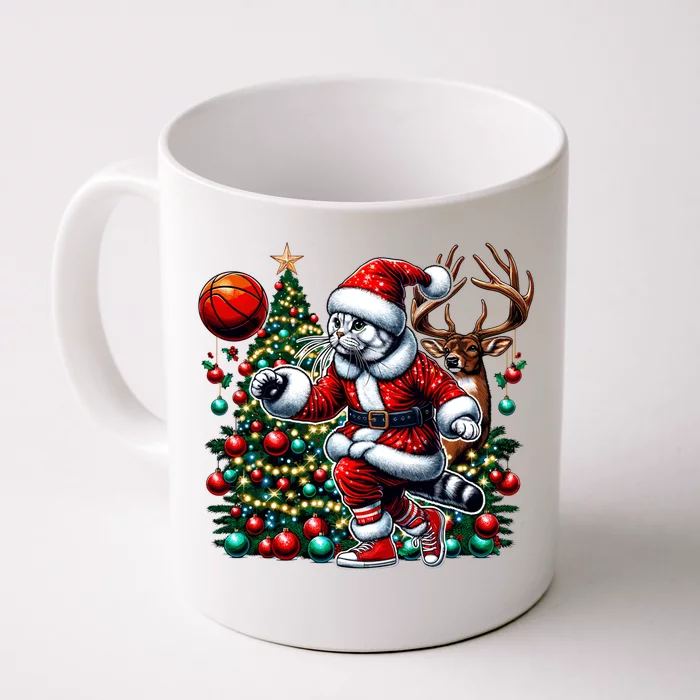 Santa American Shorthair Cat Play Basketball Christmas Funny Meaningful Gift Front & Back Coffee Mug