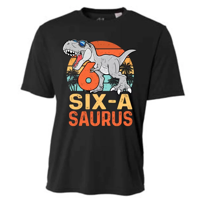 Six A Saurus Rex 6th Birthday Dinosaur 6 Year Old Boy Cooling Performance Crew T-Shirt