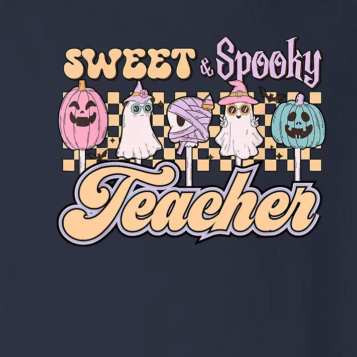 Sweet And Spooky Pink Retro Groovy Halloween Teacher Toddler Long Sleeve Shirt