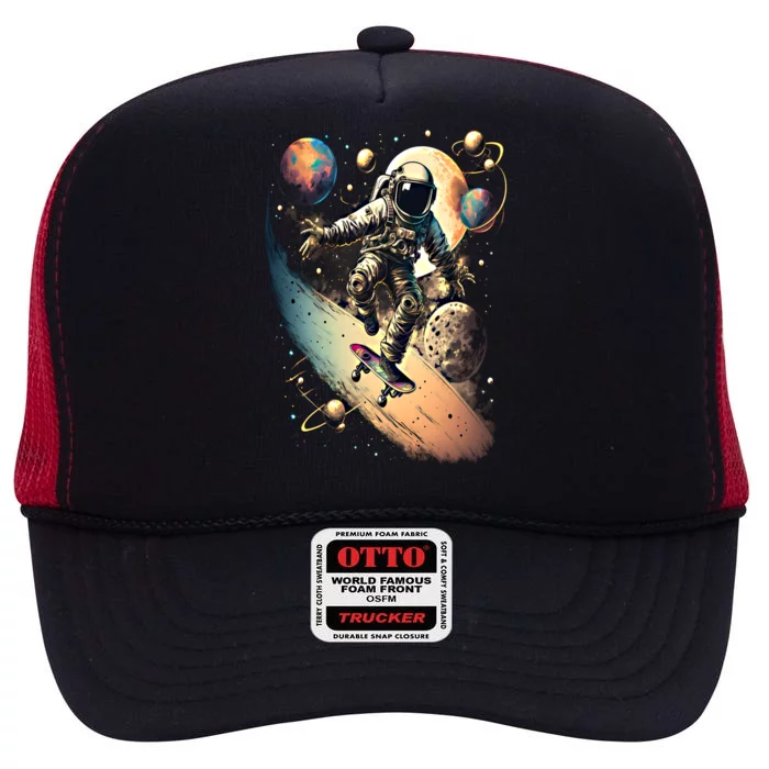 Space Astronaut Skateboarding Skateboard Astronomy Space Cool Gift High Crown Mesh Trucker Hat