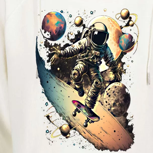 Space Astronaut Skateboarding Skateboard Astronomy Space Cool Gift Womens Funnel Neck Pullover Hood