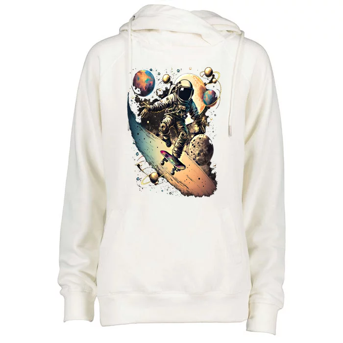 Space Astronaut Skateboarding Skateboard Astronomy Space Cool Gift Womens Funnel Neck Pullover Hood