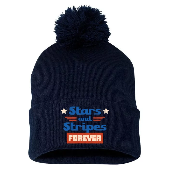 Stars And Stripes Forever Patriotic Holiday Pom Pom 12in Knit Beanie