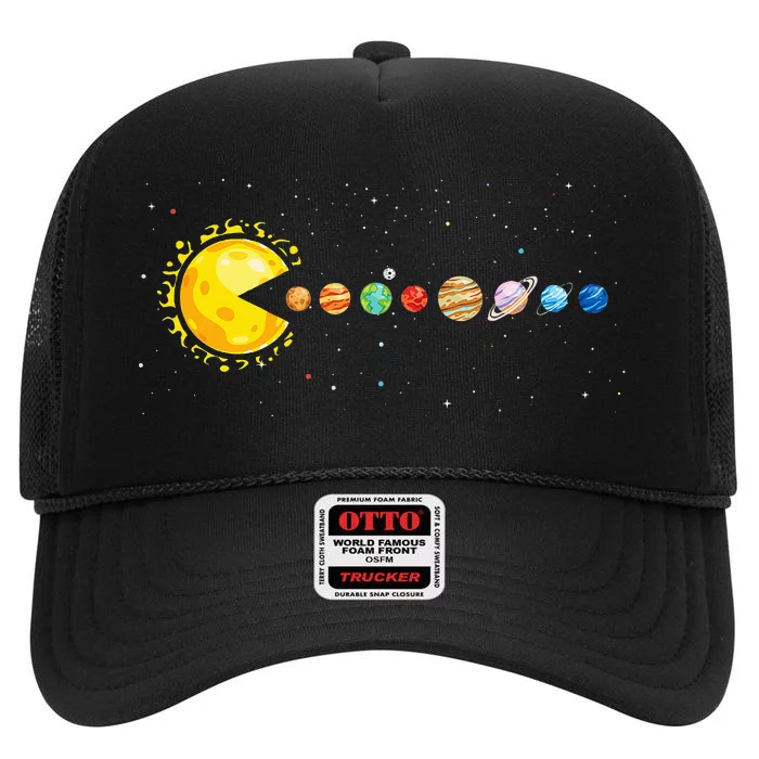 Space Astronomer Science Astronaut Sun Eat Planet Video Game High Crown Mesh Trucker Hat