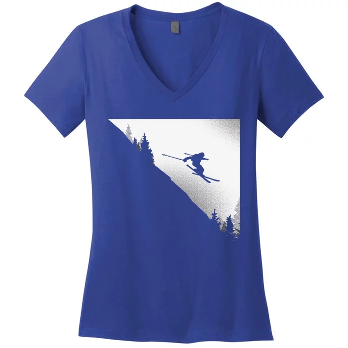 Ski Apparel Skiing Skier Ski Women's V-Neck T-Shirt