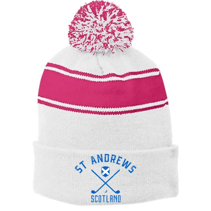 St. Andrews Scotland Golf Stripe Pom Pom Beanie