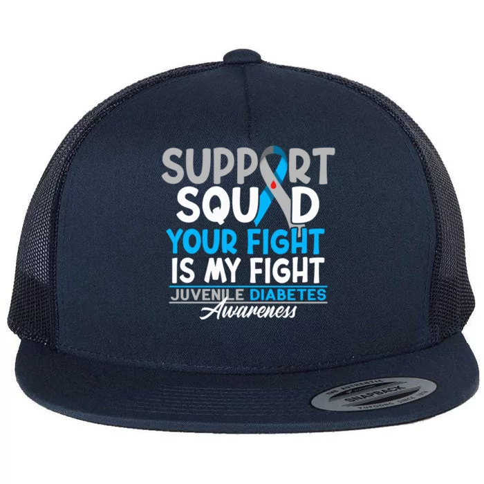 Support Awareness Squad I Juvenile T1D Type 1 Diabetes Flat Bill Trucker Hat