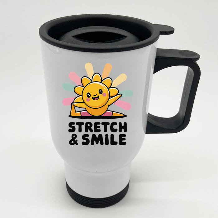 Stretch And Smile Kawaii Sun Yoga Front & Back Stainless Steel Travel Mug