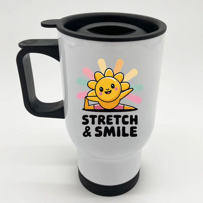 Stretch And Smile Kawaii Sun Yoga Front & Back Stainless Steel Travel Mug