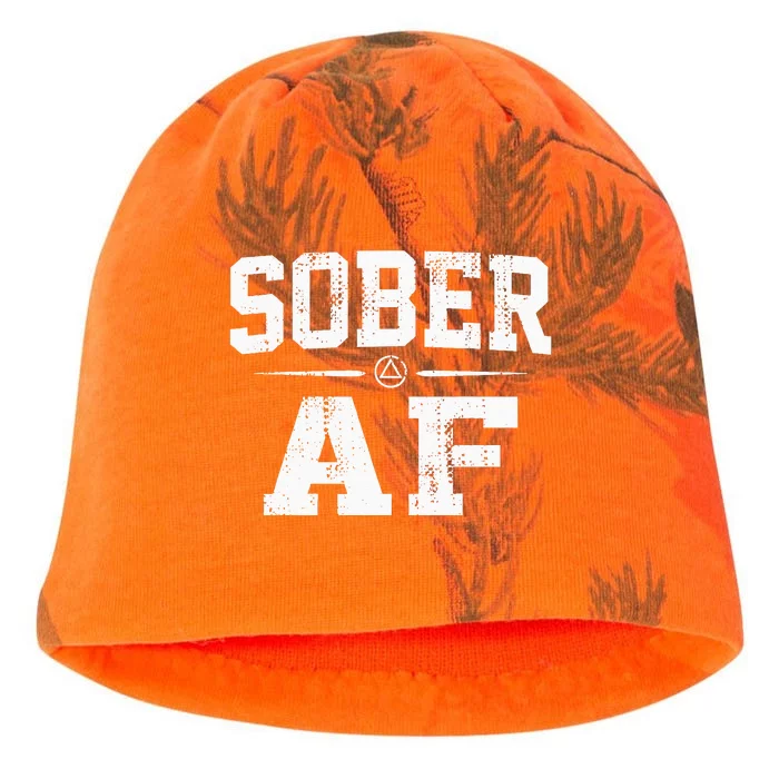 Sober AF Sobriety AA Alcoholics Anonymous Recovery Addiction Kati - Camo Knit Beanie